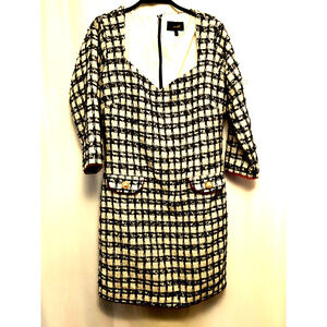 alexia admor 10 dress nwot red accents white black lined sparkle threads nice!